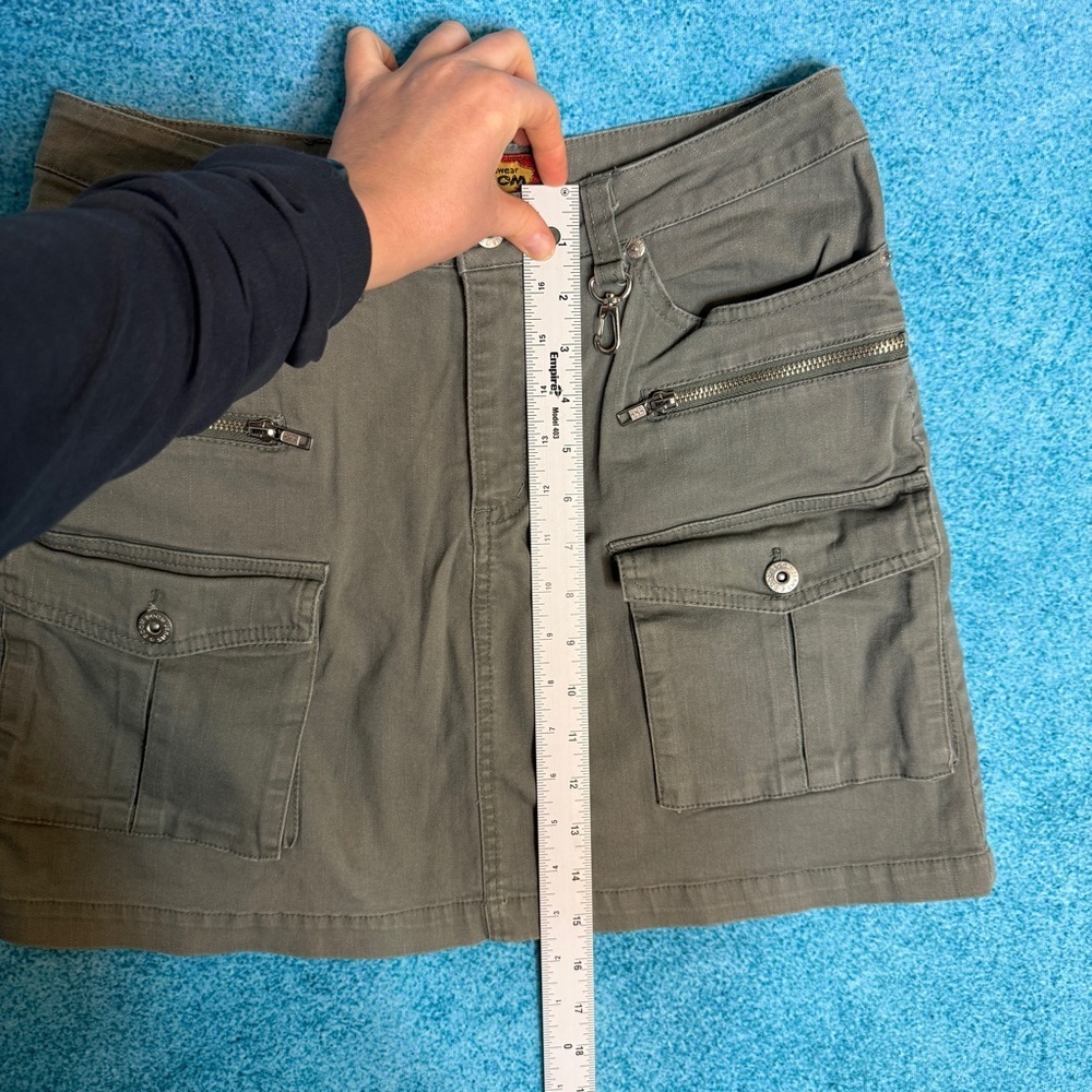 VTG Boom Boom Denim Womens Mini Skirt Olive Size M Y2K Style Zipper Pockets - Picture 5 of 12